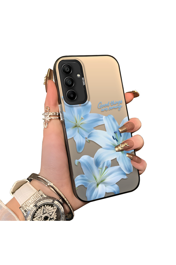 Samsung Galaxy A15 Compatible Silicone Edge Hard Back Case Couple Phone Case with Floral Pattern