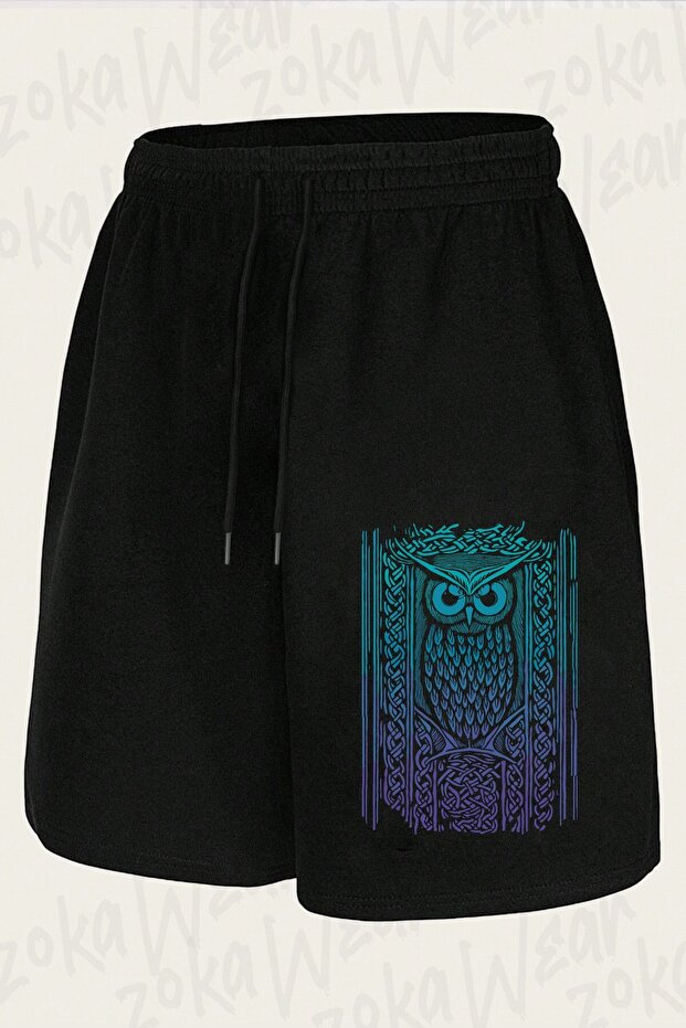 Unisex Celtic Owl Design Printed Shorts