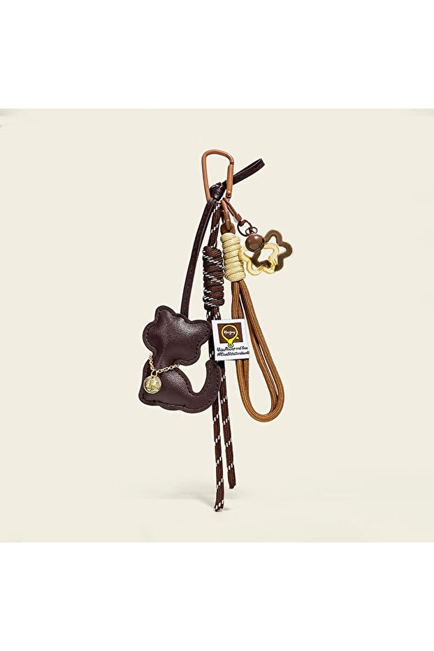 c-coffee Fashion String Leather Cat Pendant Bowknot Cartoon Key Ring Cute Creative Cat Bow Rope Keyc