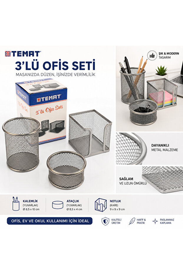 OFİS SETİ 3LÜ / GÜMÜŞ RENKLİ
