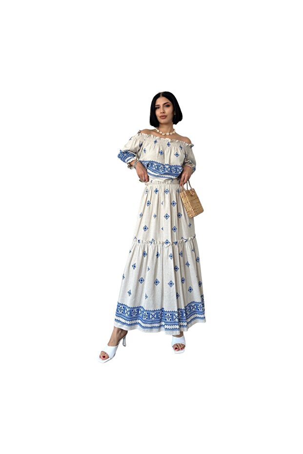 Women's Boho Off-Shoulder Maxi Set – Elegant & Flowy