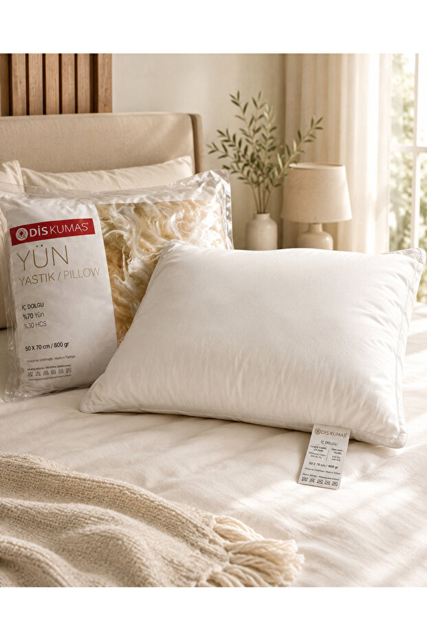 Wool Pillow 50X70 cm 800 Gr Breathable Sleeping Pillow with Cotton Outer Fabric
