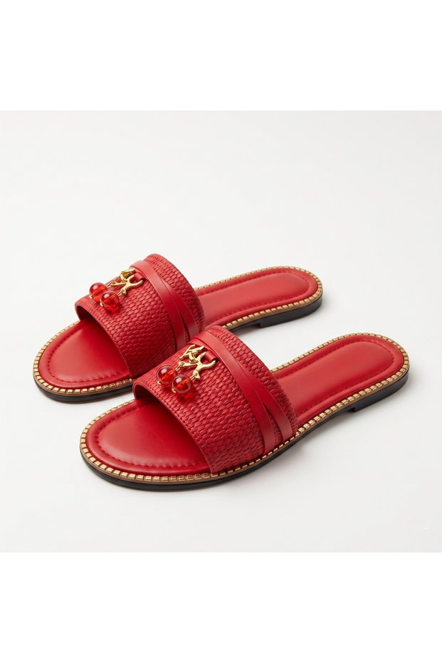 Women's Slippers Leather Slippers with Iconic Cherry Accessories - Stylish Comfortable Casual Summer Premium Slippers