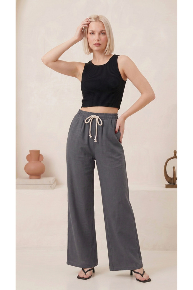 Smoked Women's Muslin Palazzo Sweatpants High Waist Wide Leg