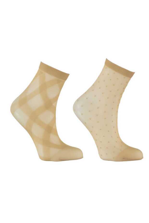2 Pairs of Patterned Skin Color Tulle Socks, Trouser Socks, Short Socks, Women's Socket Socks