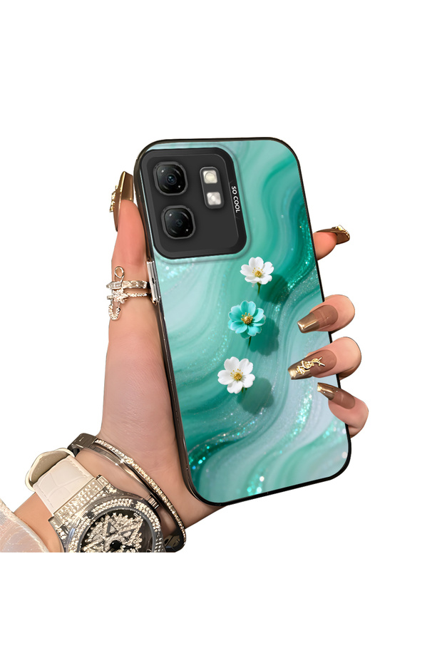 Infinix Smart 9 Compatible Silicone Edge Hard Back Case Couple Phone Case with Floral Pattern