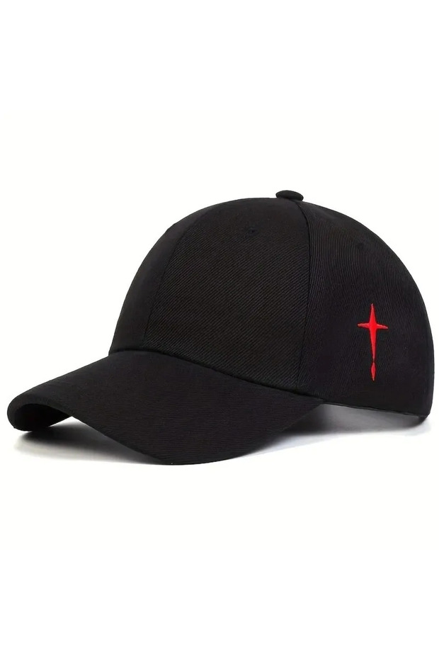 Black red Unisex Side Cross Embroidery Baseball Caps Spring and Autumn Outdoor Adjustable Casual Hat