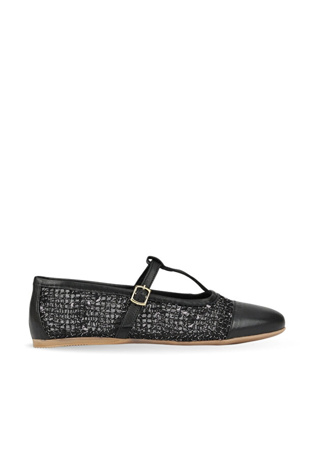 Black Leather/Snf Mesh Women's Flat Ballerinas