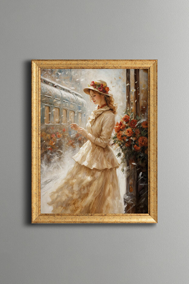 Roses and Woman - Vintage Patterned Painting - Fine Model
