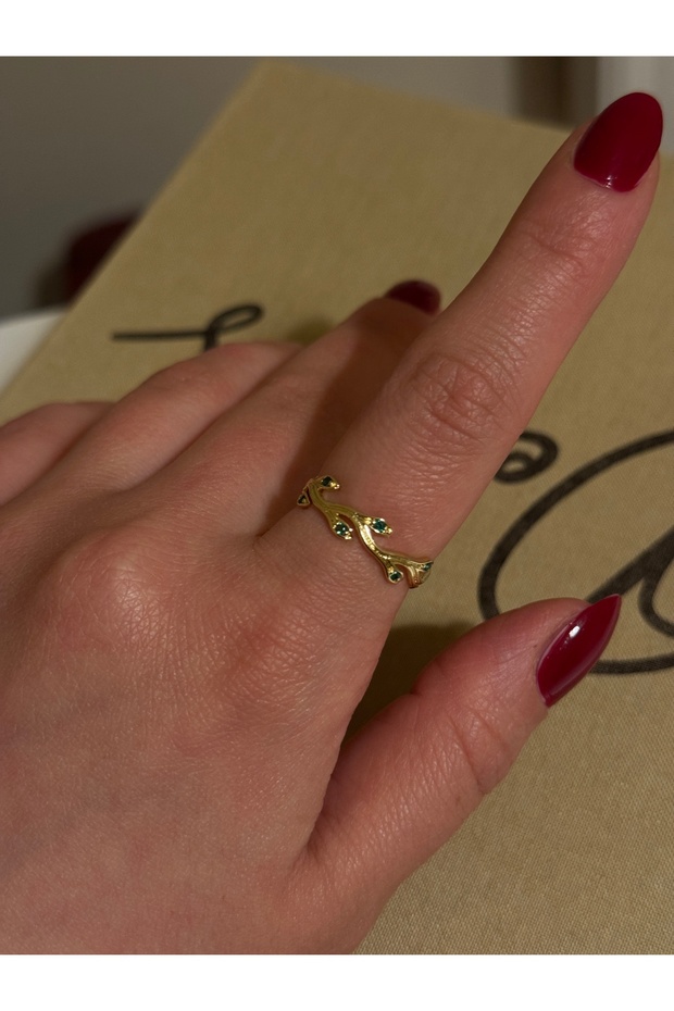 Green Stone Tree Branch Model Adjustable Steel Women's Ring