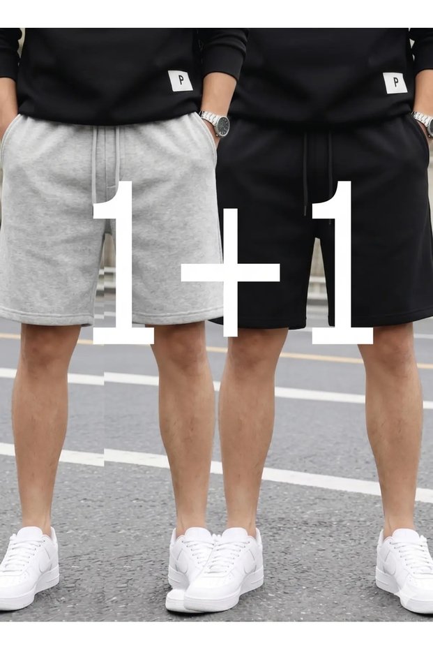 2-Piece Shorts Men's (Black-Grey) Basic Summer Shorts Set - Available in Black and Grey - Comfortable Fit Above the Knee
