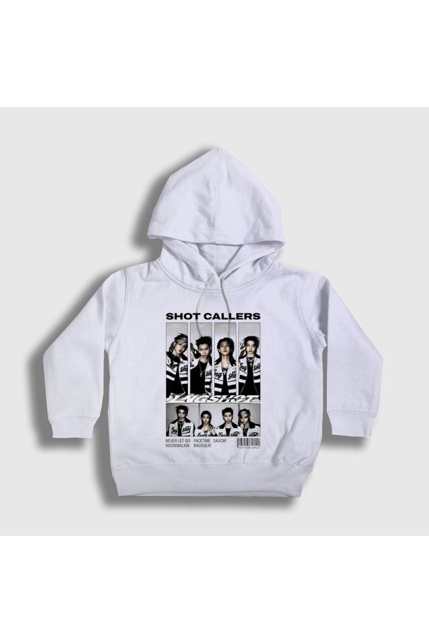 Unisex Kids White Poster Shot Callers K-Pop Lngshot Hooded Sweatshirt 613858Tt