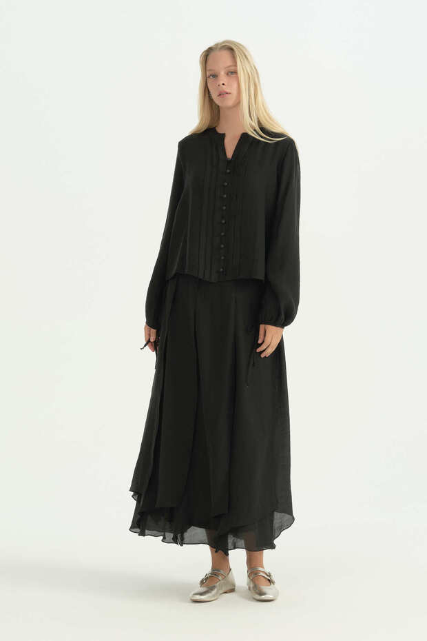 Ribbed Detailed Shirt - Black