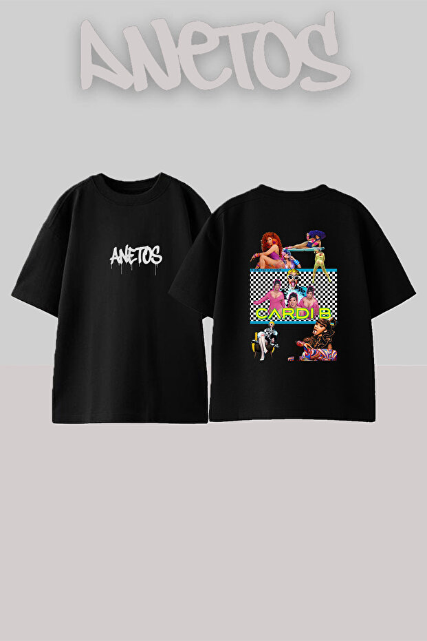 Cardi B_30 Design Printed Unisex Oversize Black Tshirt