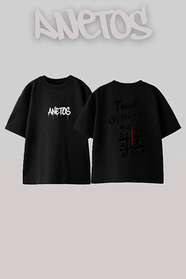 Outside Box Design Printed Unisex Oversize Black Tshirt