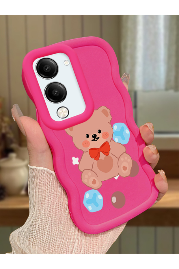 Vivo Y19S Gt 5g Compatible Case Camera Protector Red Silicone Couple Phone Case Bear Pattern