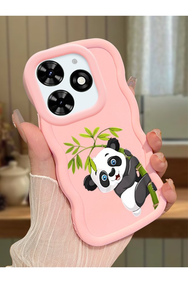 Tecno Spark Go 2024 Compatible Case Camera Protector Pink Silicone Couple Phone Case Panda Pattern