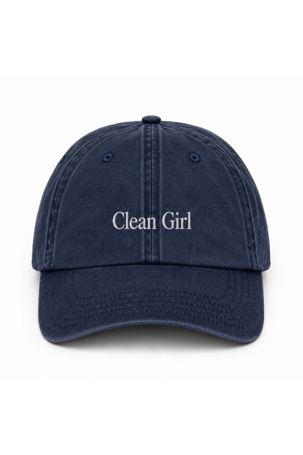 Clean Girl Embroidered Hat, Clean Girl Vintage Washed Baseball Cap (Clean Girl Embroidered Hat)