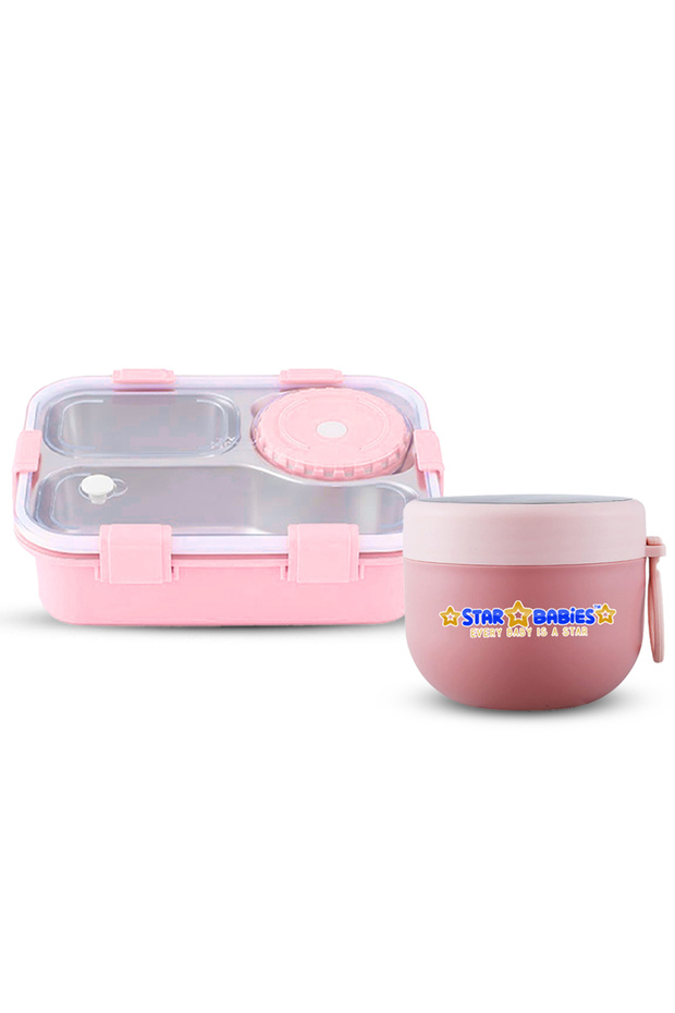 - 4-Compartment Bento Lunch Box with Stainless Steel Food Jar.