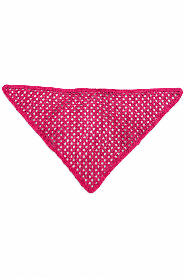 Vibrant Pink Crochet Knitted Triangle Bandana Scarf Hair and Neck Accessory