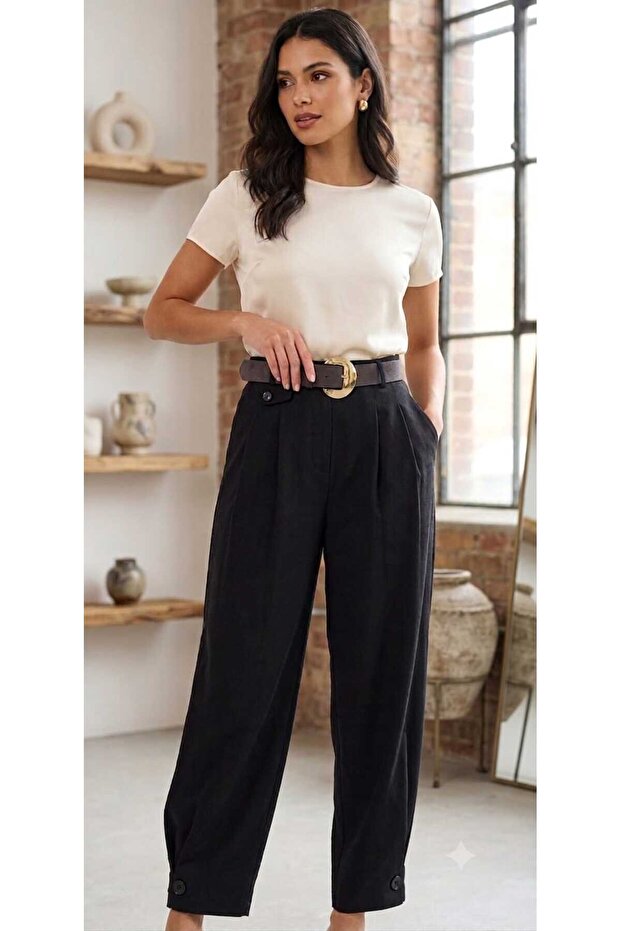 BELTED LINEN PANT