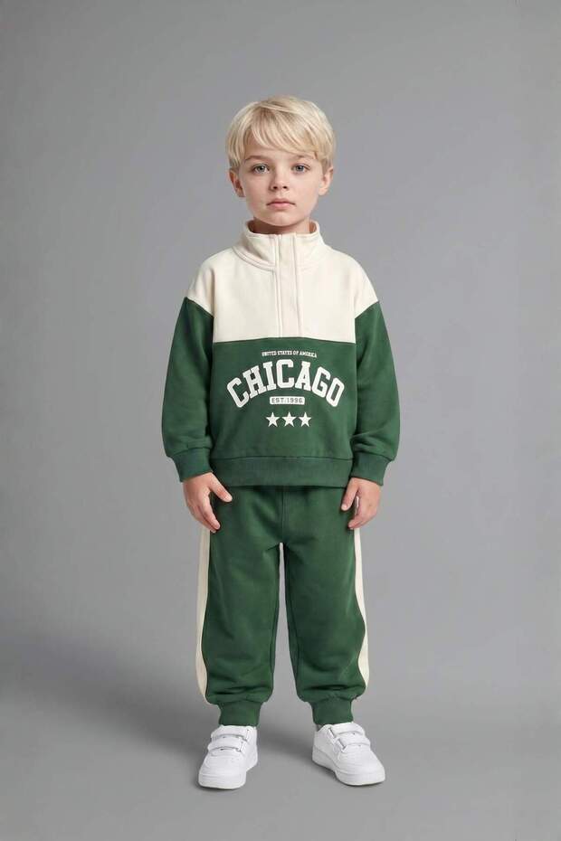 High Collar Printed Sweatshirt and Sweatpants 2-Piece Set for Baby Boy I0147A526Au