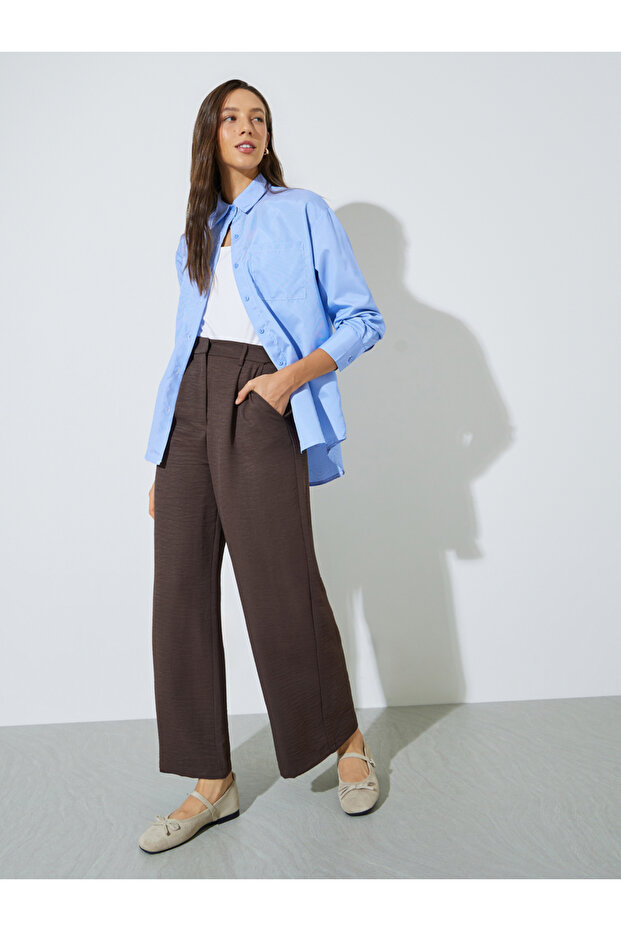 Brown Wide Leg Pants with Side Pocket