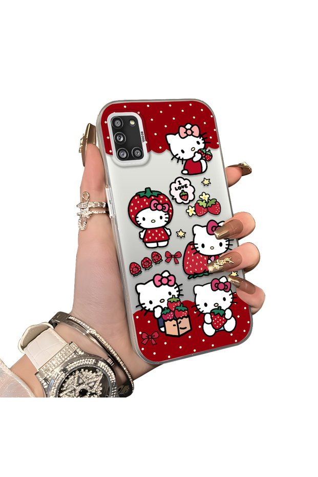 Samsung Galaxy A31 Compatible Silicone Edge Hard Back Case Couple Phone Case with Kitty Pattern