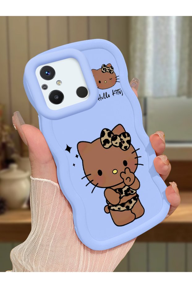 Redmi 11A Compatible Case Camera Protector Blue Silicone Couple Phone Case Kitty Pattern