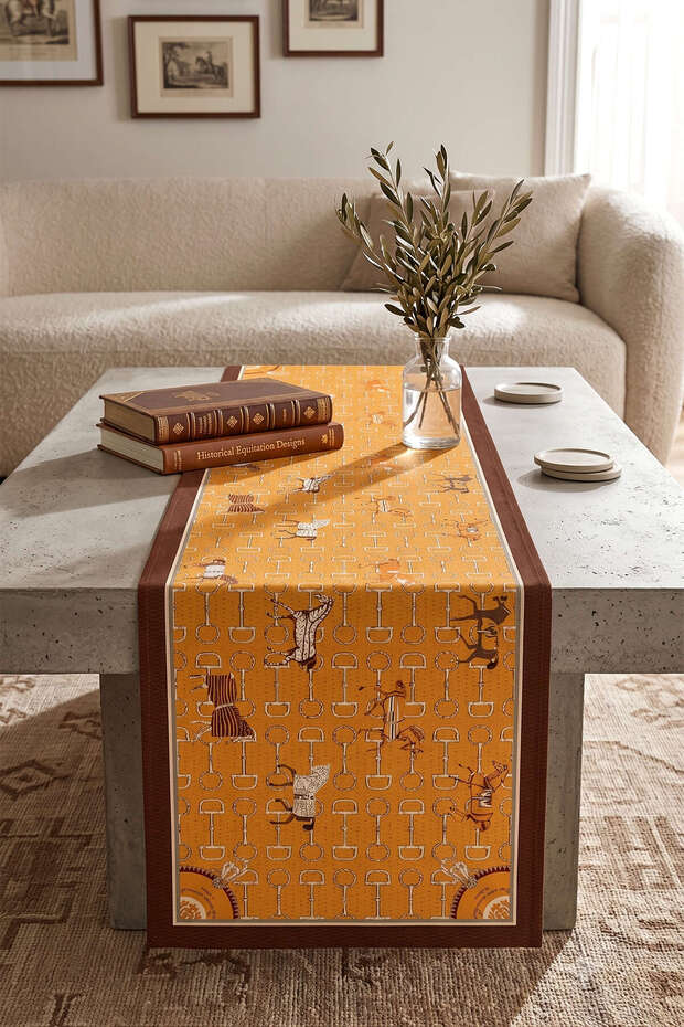 Orange Bohemian Horse Animal Figured Digital Printed Runner 4Kmbs339-Rn