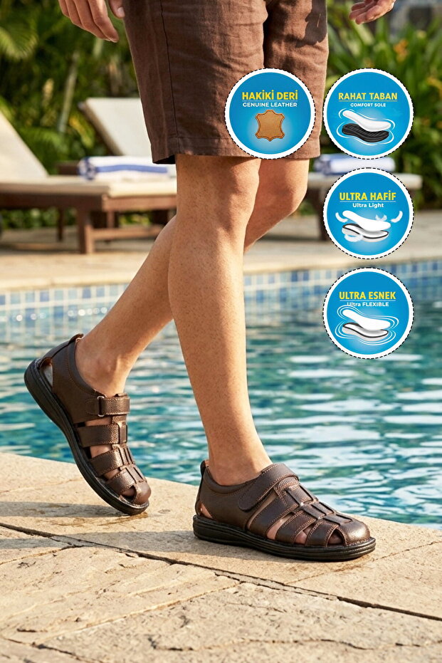 Brown Genuine Leather Men's Sandals 8520 m