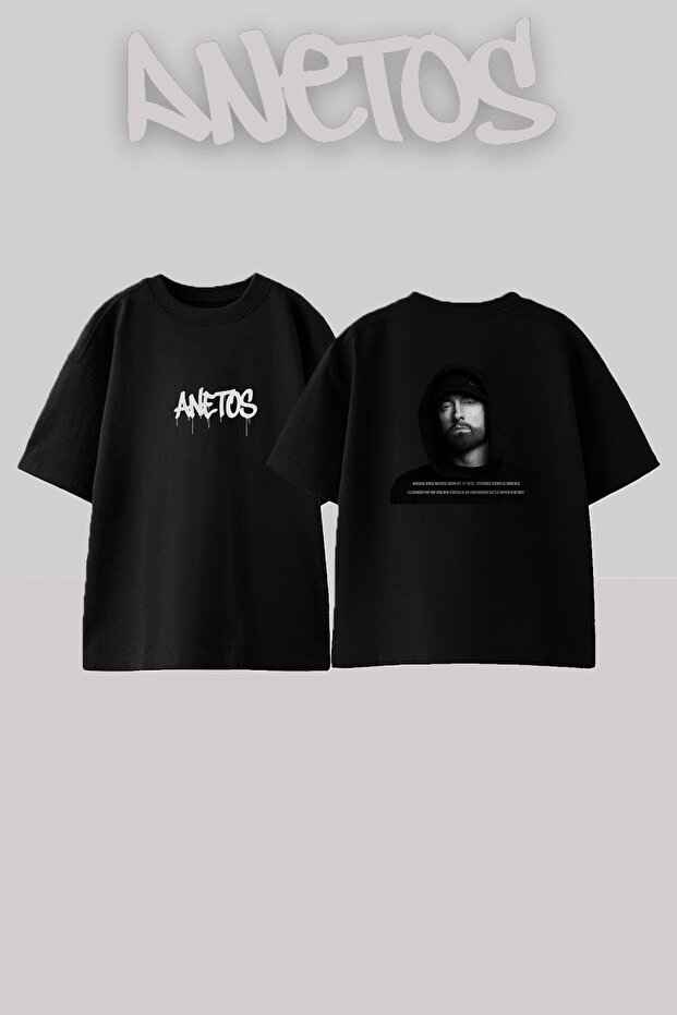 Eminem_22 Design Printed Unisex Oversize Black Tshirt