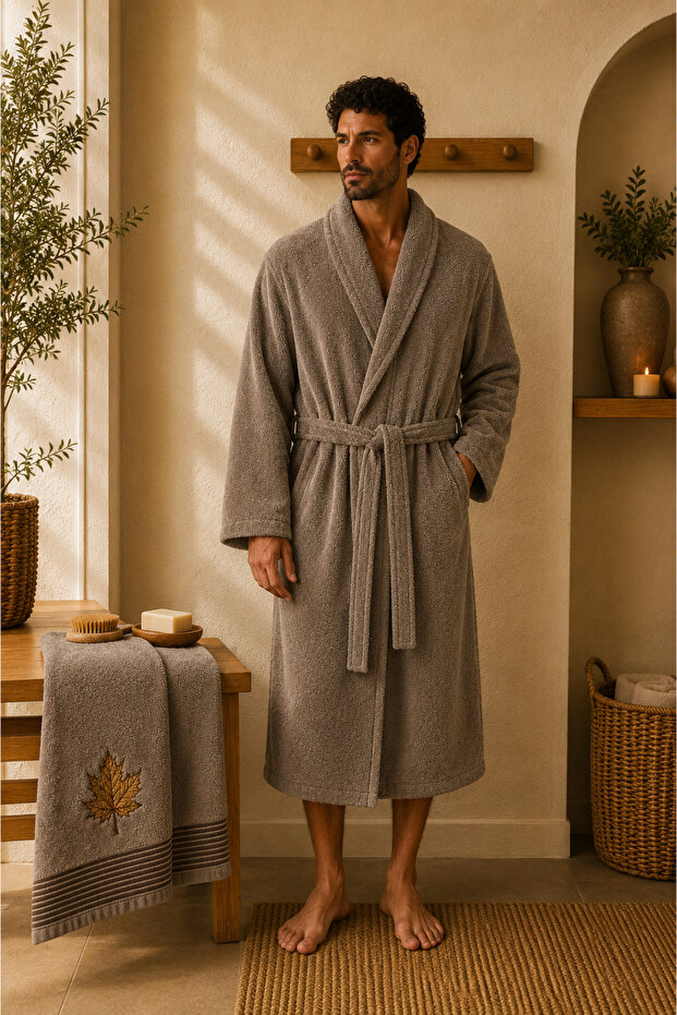 Sternen Embroidered 100% Cotton Soft 2-Piece Bathrobe - Hair Towel Set /Dowry Set /Hammam Set