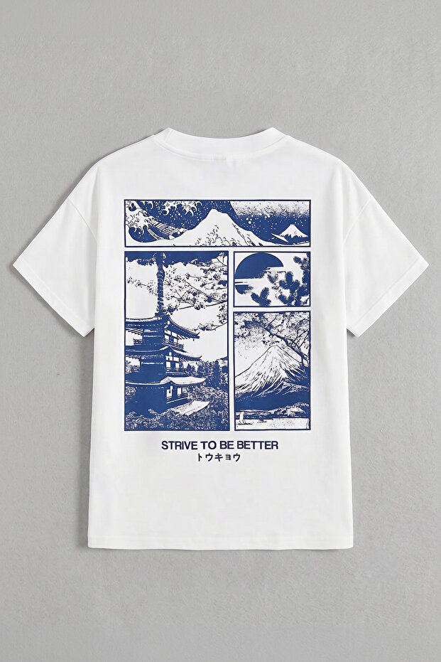 Unisex T-Shirt Japanese Ukiyo-E Back Print Strive to Be Better Oversized
