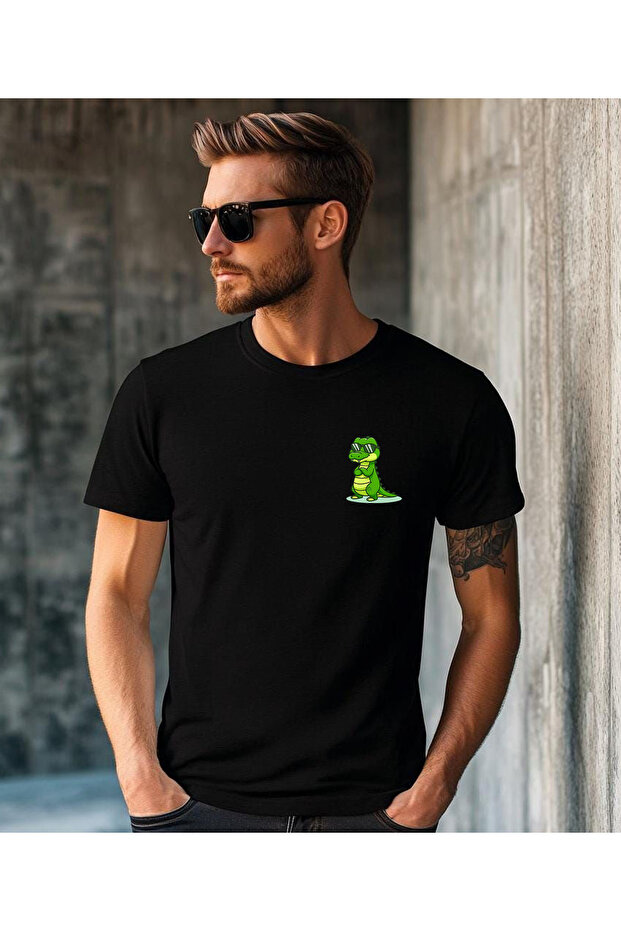 Men's Crocodile Print Cotton T-Shirt - Simple and Stylish Pattern