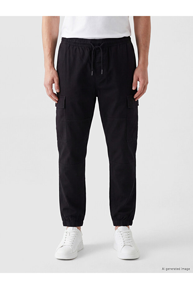 Black Regular Fit Gabardine Men's Cargo Pants