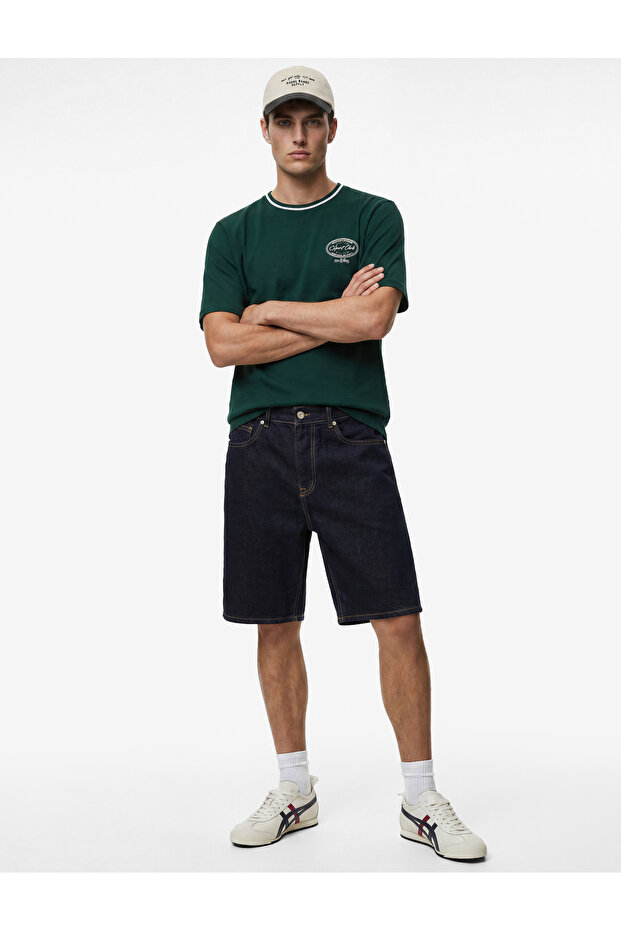 Normal Waist Cotton Bermuda Straight Fit Denim Shorts