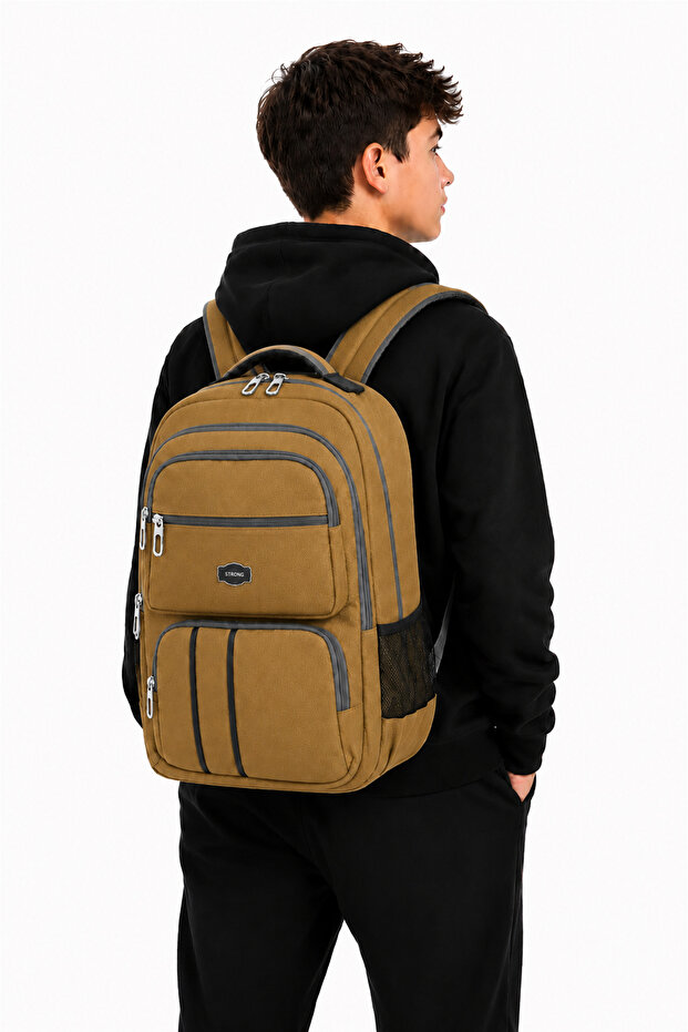 Unisex Canvas Fabric School Bag with Laptop Compartment, Daily Sports Travel Backpack