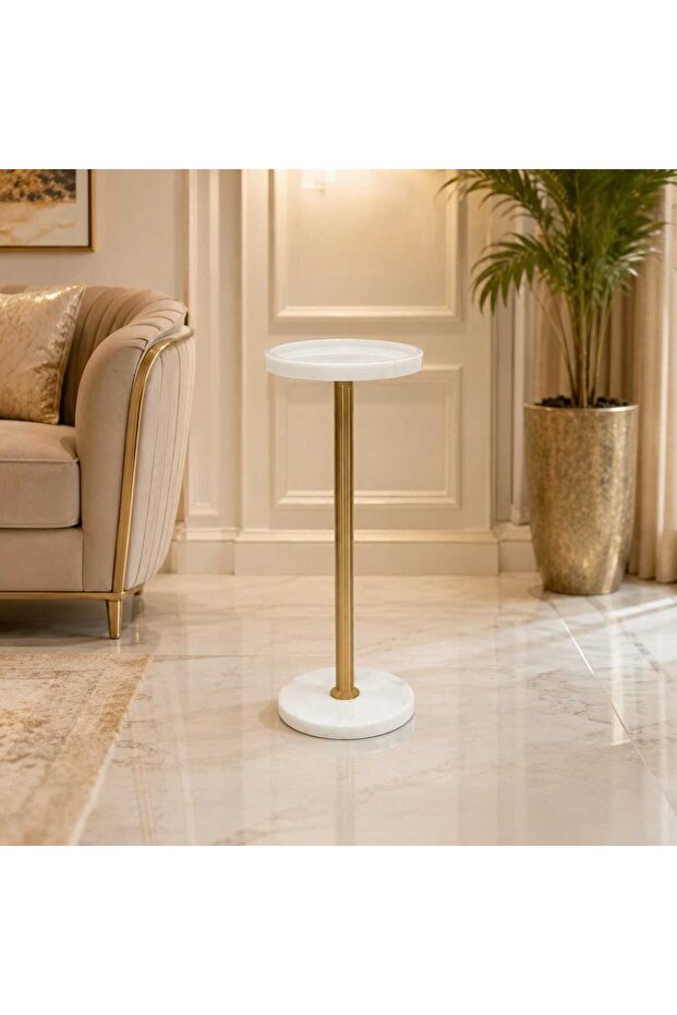 طاولة خدمة سطح رخام وقاعدة رخام تصميم عصري وشكل فريد