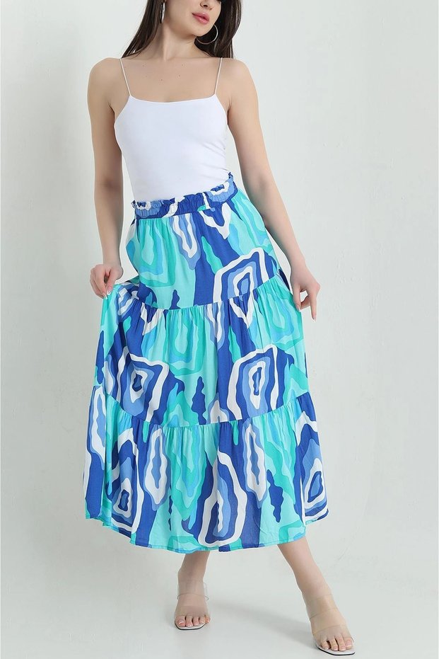 Women's Summer Elastic Waist Patterned Midi Length Viscose Skirt G1-2409