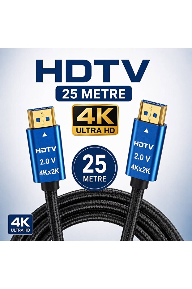 كابل HDMI 2.0 بطول 25 متر بدقة 4K UHD | متوافق مع التلفزيون، وشاشات العرض، والكمبيوتر، ووحدات التحكم بالألعاب