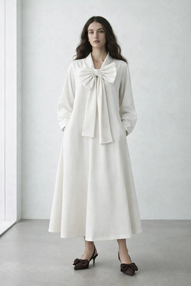 Flora | Bow Detailed Maxi Design Dress White