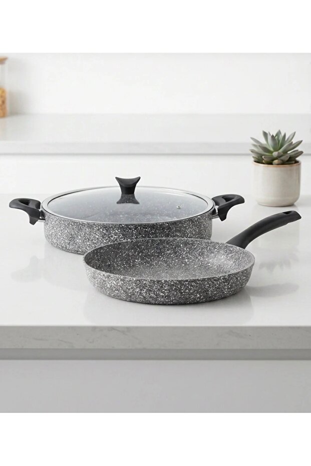 Taç Nostalji Gray 3-Piece Cookware Set 22 cm Flat Pot 22 cm Pan
