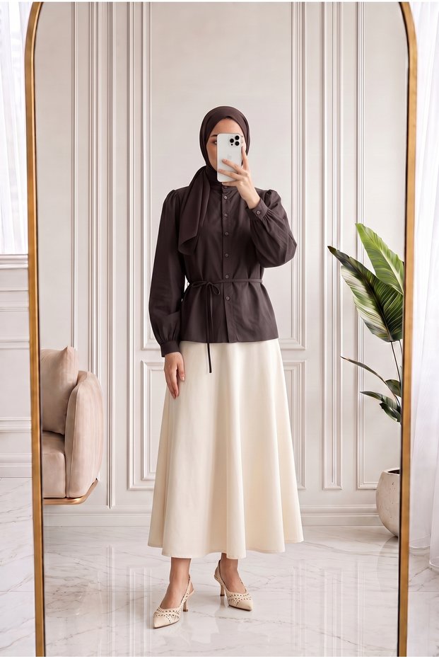 Dikan Hakim Collar Cotton Voile Shirt-Ek868 Dark Brown