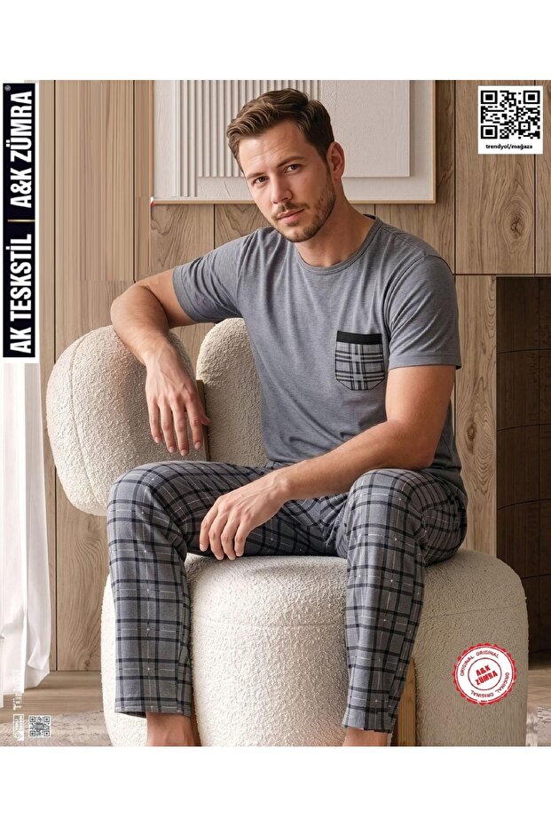 Combed Cotton Economical Short Sleeve Summer Men's Pajama Set