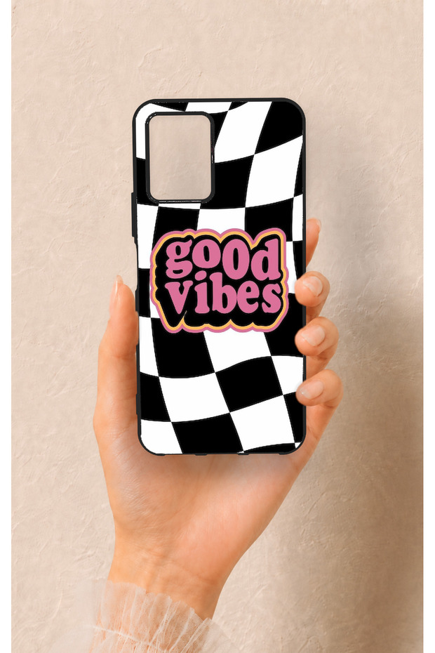Vivo Y33S Compatible Black Good Vibes Patterned Silicone Case