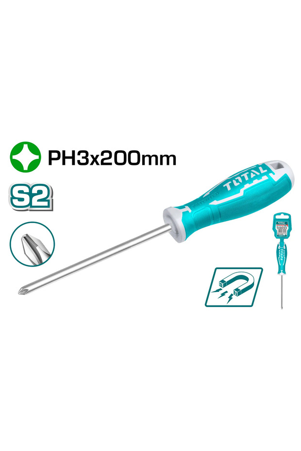 مفك براغي يد ربر PH3X200mm مصالب THT26PH3200 توتال