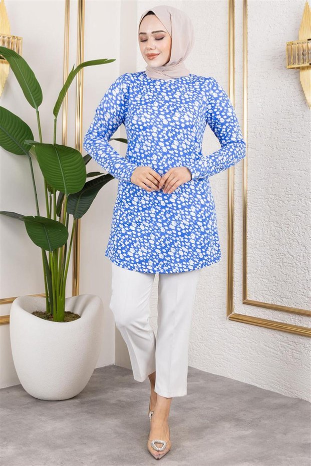 تونيك مزين بنقوش للنساء المحجبات SAKS BLUE