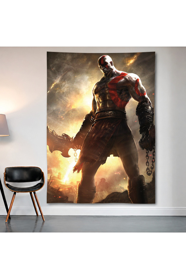 God of War Kratos Wall Covering Wall Tapestry First Quality Satin Fabric Poster