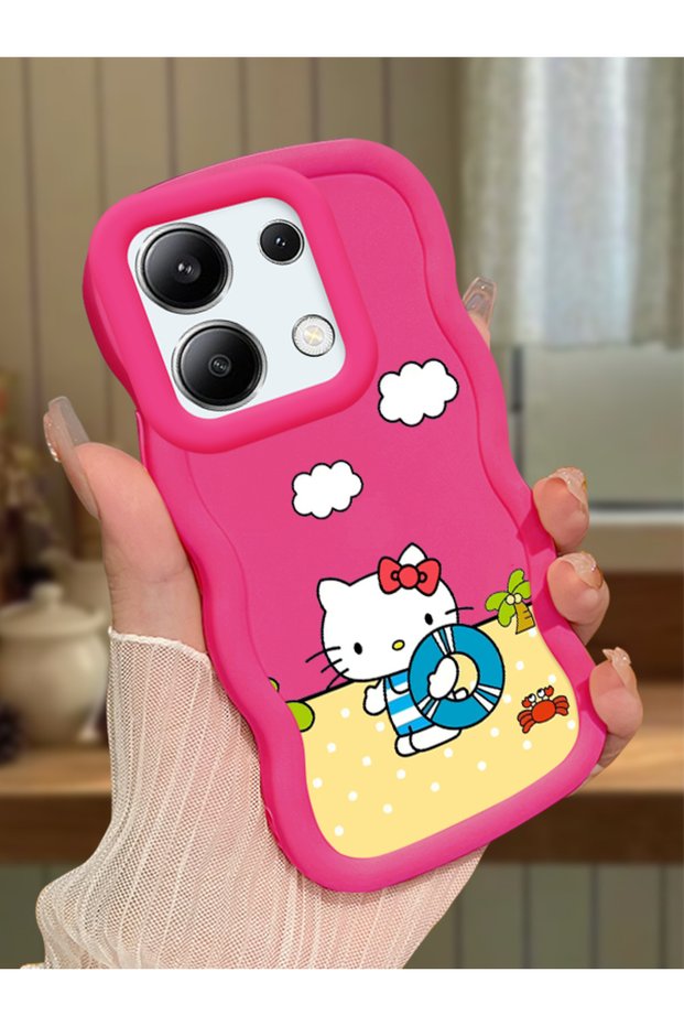 Redmi Note 13 4g Compatible Case with Camera Protector Red Silicone Couple Phone Case Kitty Pattern